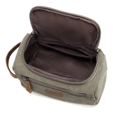 Large Capacity Two Compartments Vintage Men Travel Toilet Pouch Cosmetics Makeup Bag